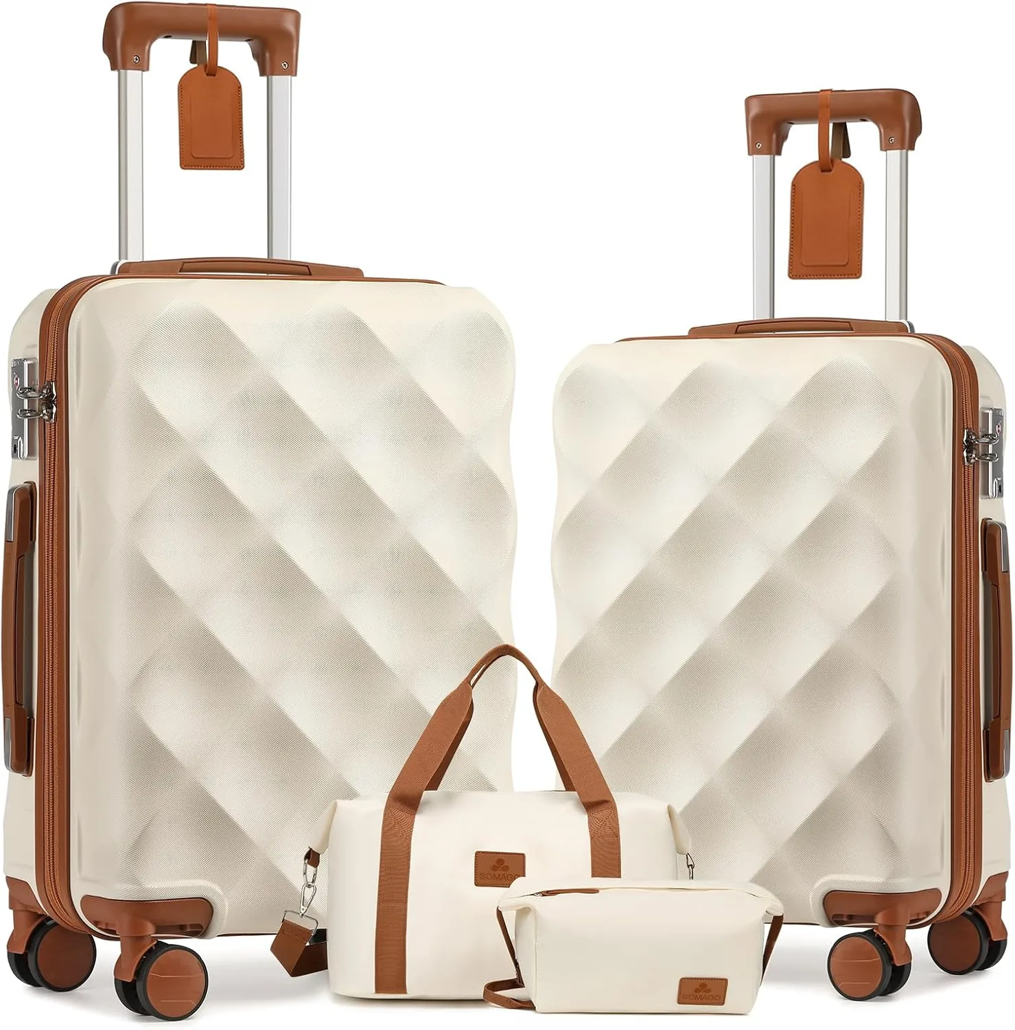 Somago 2 Piece Luggage Set of 24/28", Travel Suitcase Set with Duffel Bag and Toiletry Bag Lightweight Suitcases with YKK Zipper TSA Lock ABS Hardside Luggage Spinner Wheels