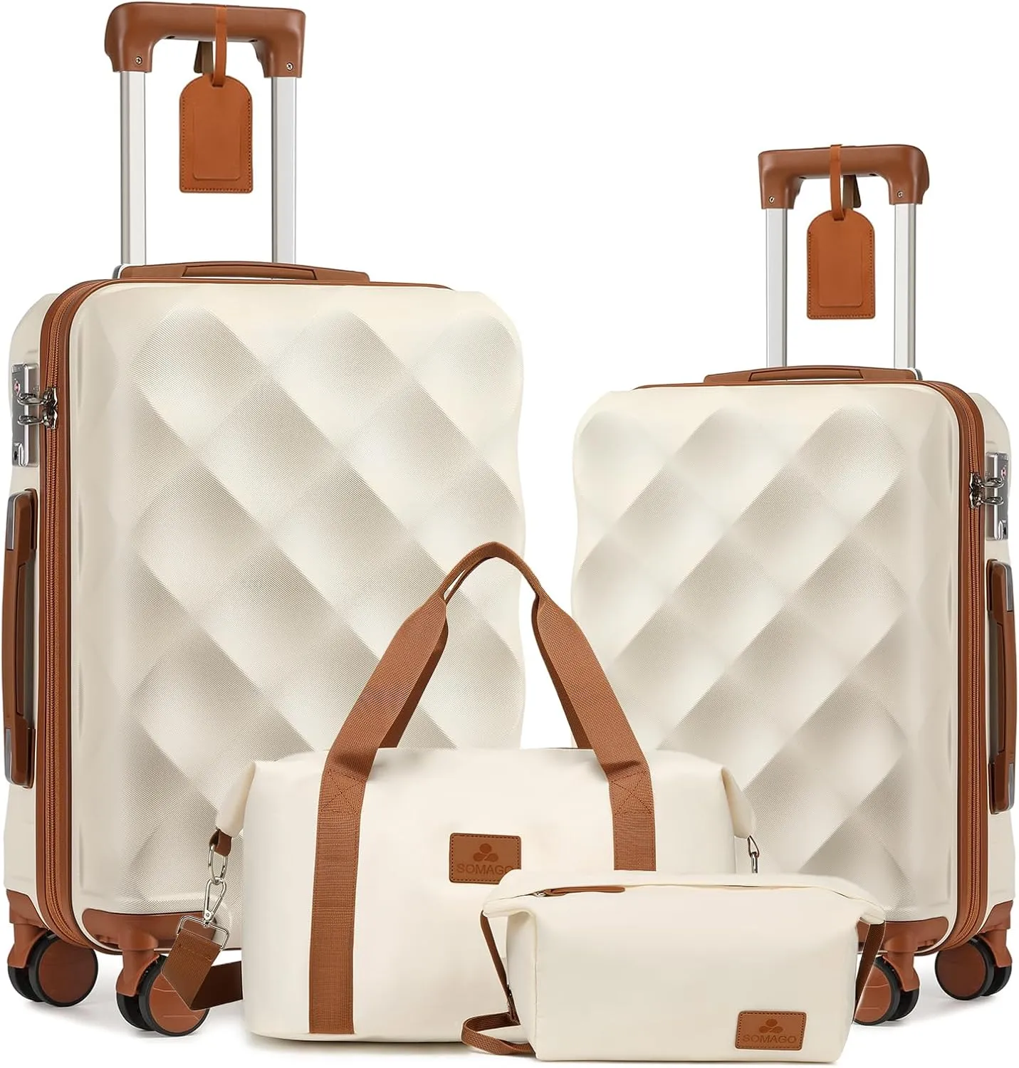 Somago 2 PieceLuggage Set (20"/24") with Duffel Bag and Toiletry Bag, Carry On Luggage Airline Approved with YKK Zipper TSA Lock ABS Hardside Luggage Spinner Wheels