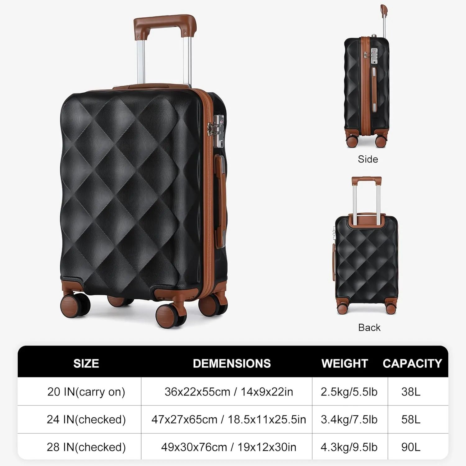 Somago 2 PieceLuggage Set (20"/24") with Duffel Bag and Toiletry Bag, Carry On Luggage Airline Approved with YKK Zipper TSA Lock ABS Hardside Luggage Spinner Wheels