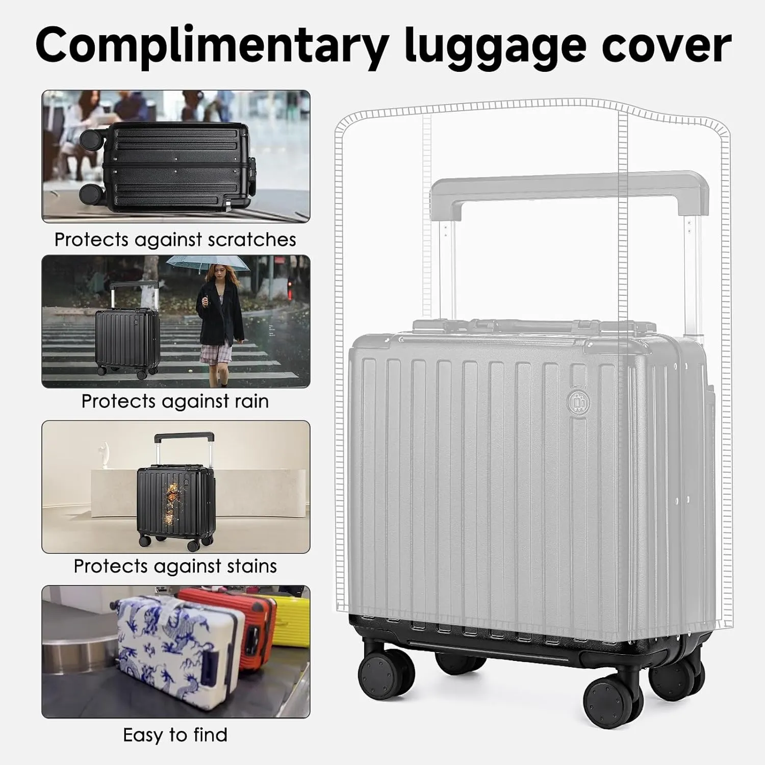 Somago Aluminum Frame 18" Carry On Luggage Wide Handle Suitcase Built-In Double TSA Lock Hardside Lightweight PC Travel Suitcase with Spinner Wheels, Black