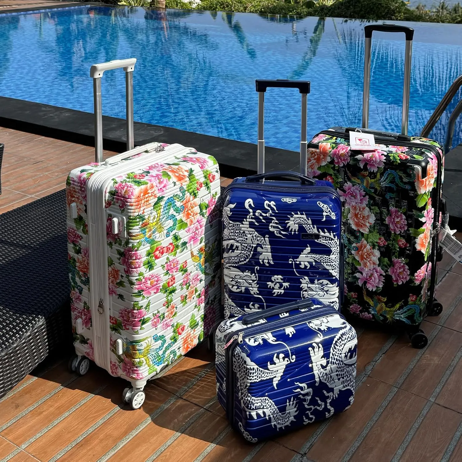 Somago Carry on 2 Piece Luggage Set 20 inch Airline Approved 100% PC Hardside Lightweight Travel Suitcase with Wheels TSA Lock YKK Zippers Loong Cultural Design(14"/20", Loong Navy)