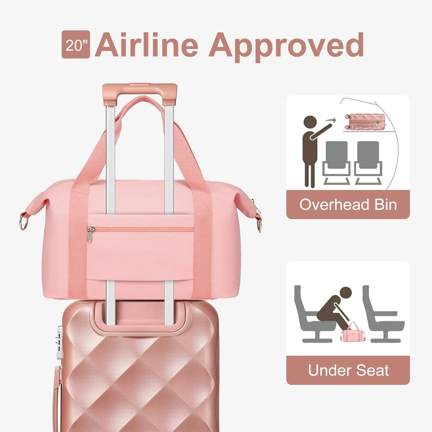 Somago Luggage Sets 20in Carry on Suitcase with TSA Lock YKK Zipper Spinner Wheels ABS Hardside Luggage 3 Piece Weekender Bags Travel Set,Rose Gold