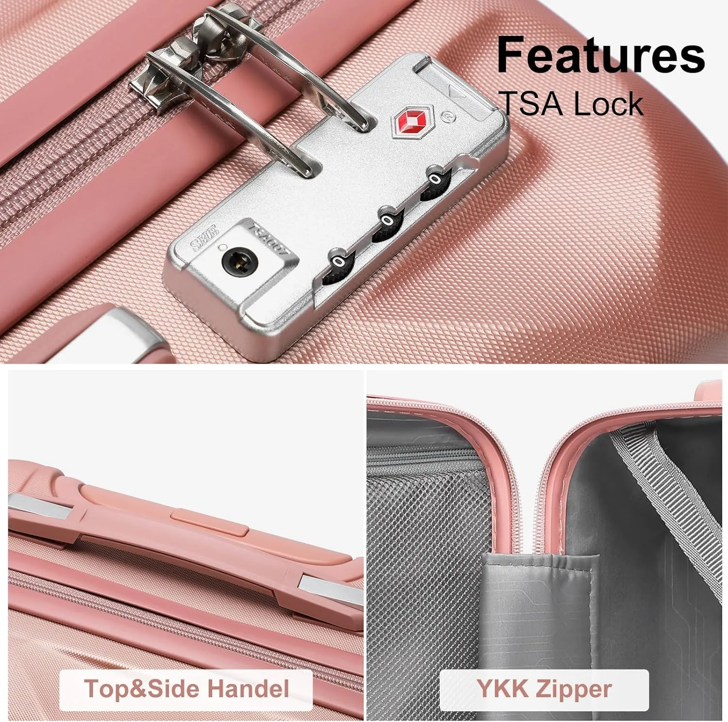 Somago Luggage Sets 20in Carry on Suitcase with TSA Lock YKK Zipper Spinner Wheels ABS Hardside Luggage 3 Piece Weekender Bags Travel Set,Rose Gold