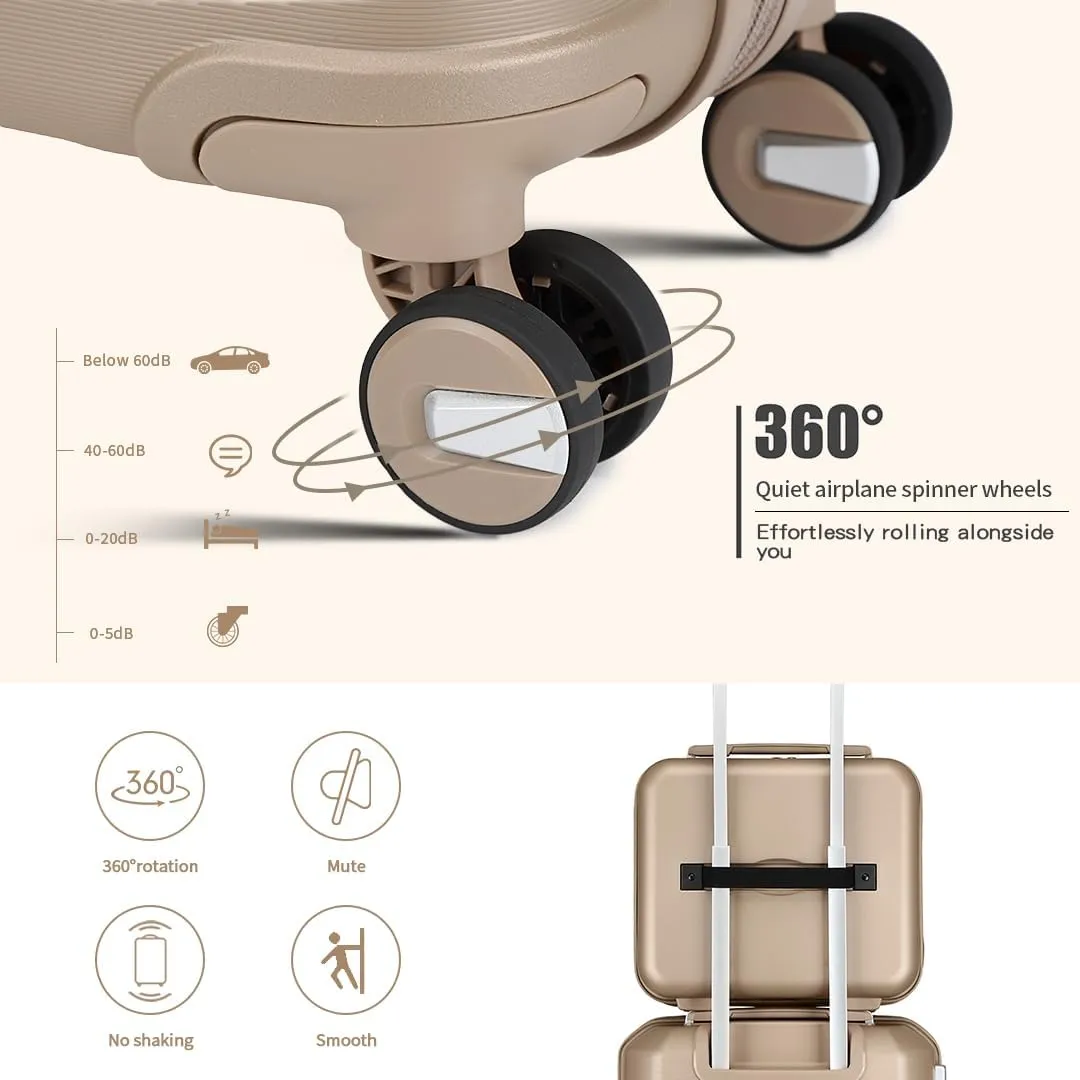 Somago Luggage Sets 4 Piece Lightweight Hardside Polypropylene Travel Suitcases with Double Spinner Wheels and TSA Lock,Noble Golden