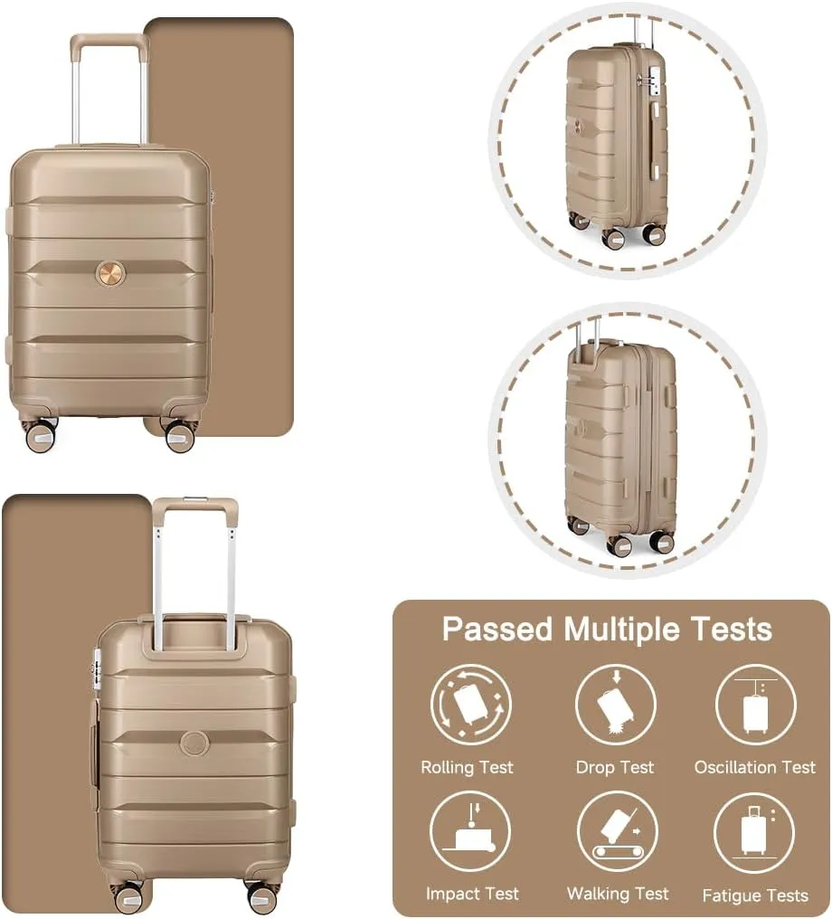 Somago Luggage Sets 4 Piece Lightweight Hardside Polypropylene Travel Suitcases with Double Spinner Wheels and TSA Lock,Noble Golden