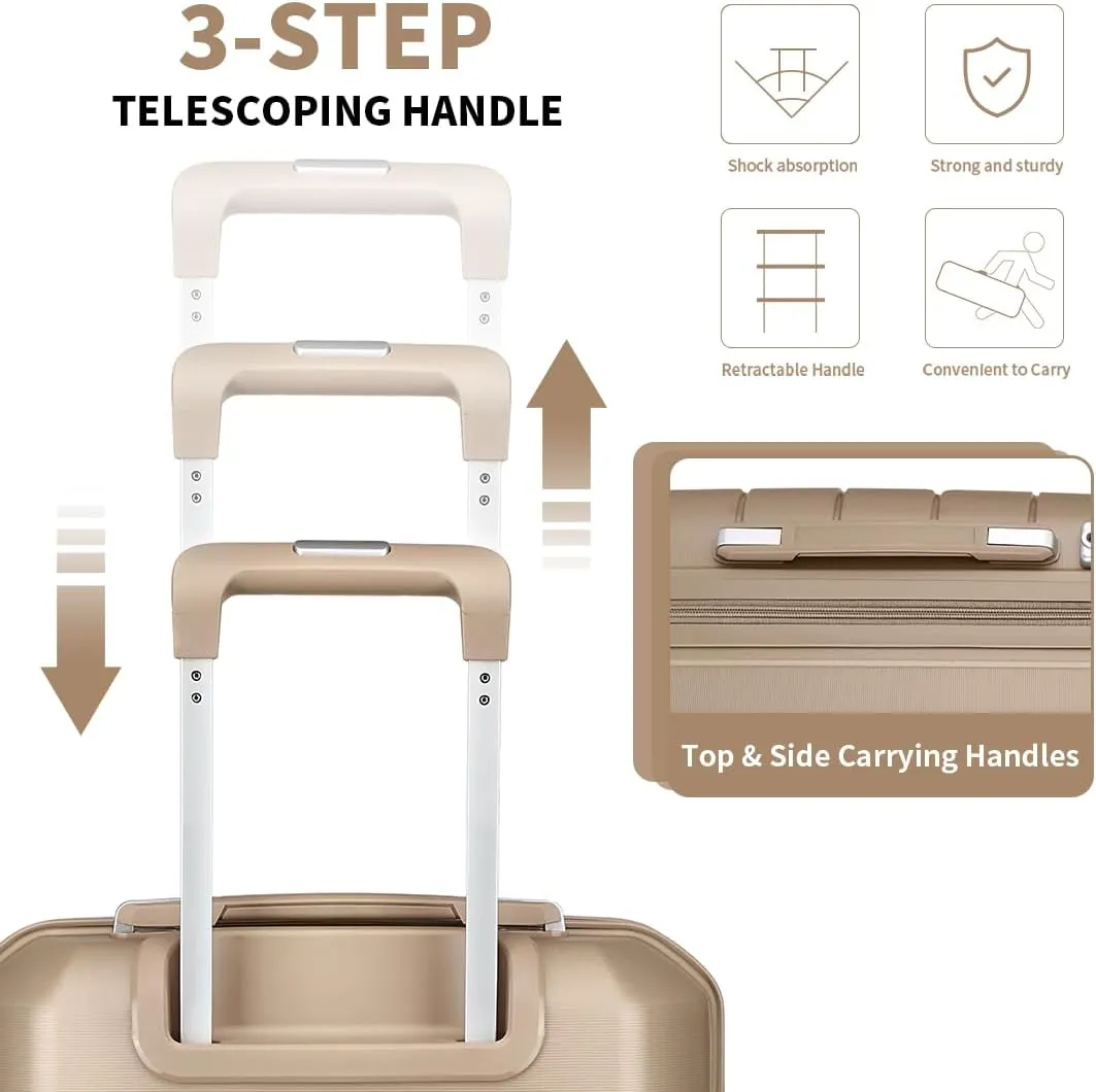 Somago Luggage Sets 4 Piece Lightweight Hardside Polypropylene Travel Suitcases with Double Spinner Wheels and TSA Lock,Noble Golden