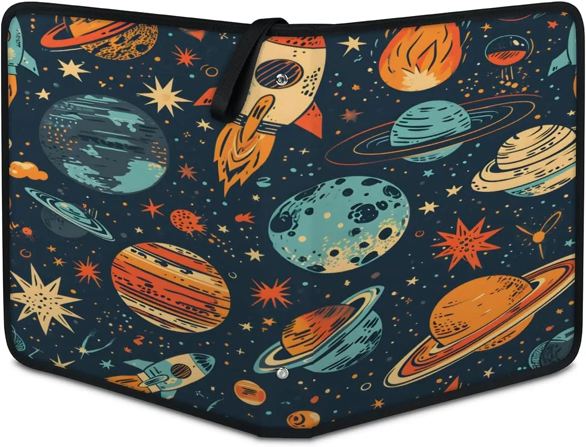 Space Moon 3 Ring Trading Zipper Binder Strap, Trading Card Binder 4 Pocket, 400 Pockets Card Holder with 50 Removable Sleeves for Game Cards