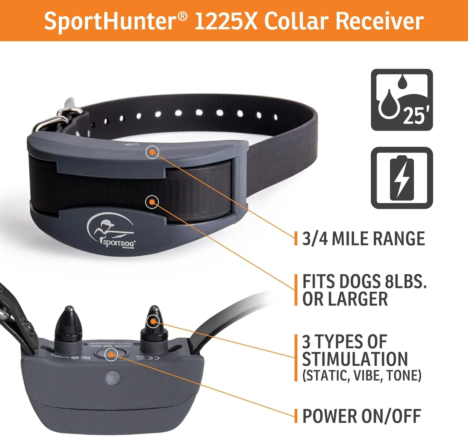 SportDOG Brand SportHunter 1225X Remote Trainer - Rechargeable Dog Training Collar - E-Collar for Dogs with Shock, Vibrate, and Tone - 3/4 Mile Range - SD-1225X