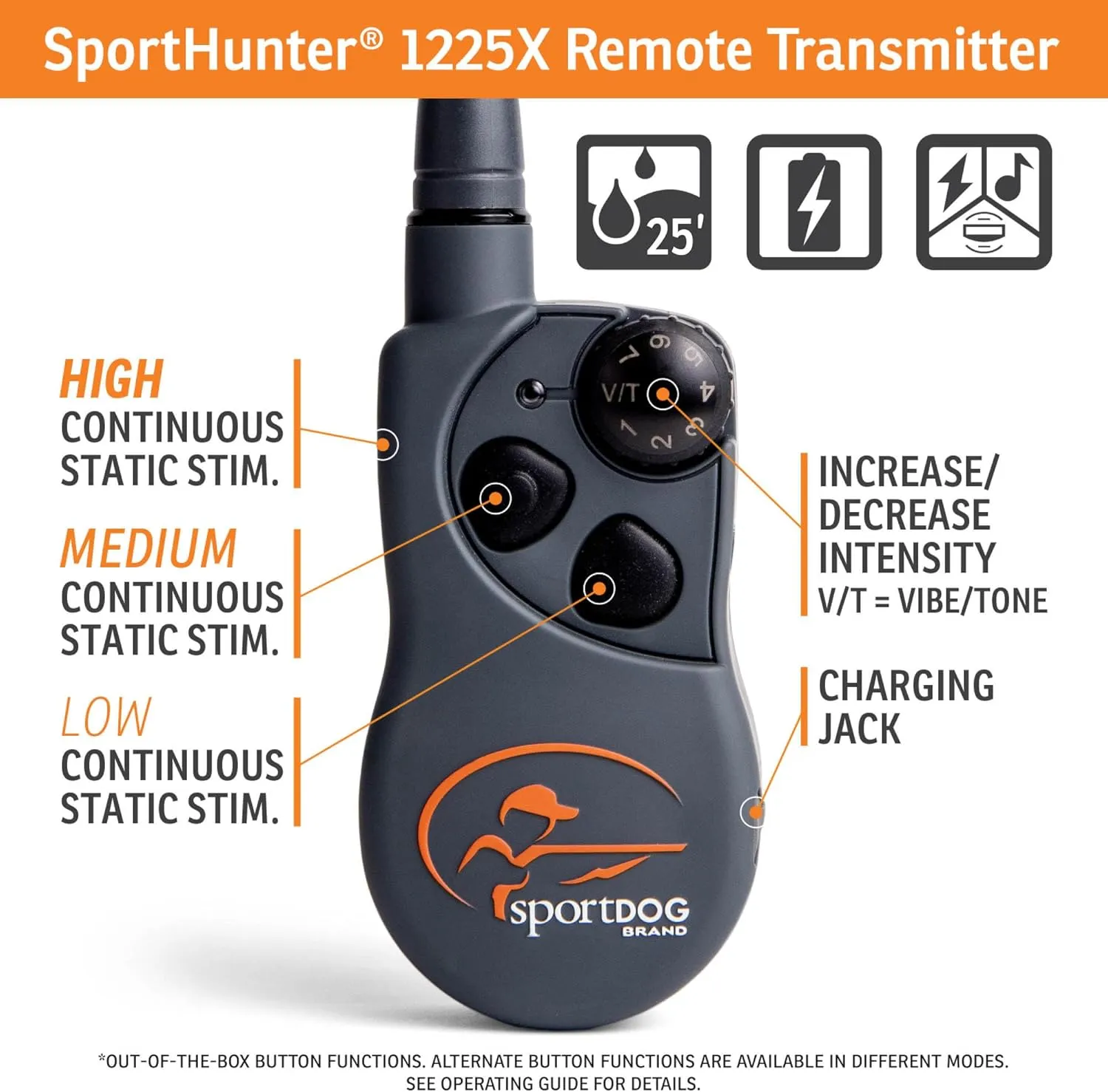 SportDOG Brand SportHunter 1225X Remote Trainer - Rechargeable Dog Training Collar - E-Collar for Dogs with Shock, Vibrate, and Tone - 3/4 Mile Range - SD-1225X