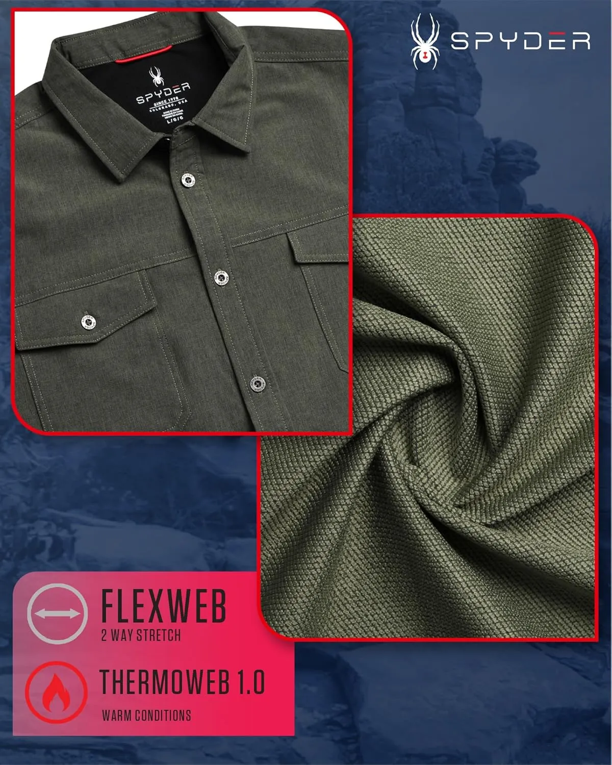 Spyder Mens Long Sleeve Button Down Shirts - Tech Performance Casual Collared Untucked Dress Shirts for Men (Sizes: S-XXL)
