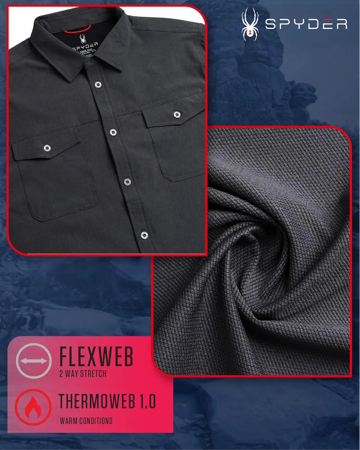 Spyder Mens Long Sleeve Button Down Shirts - Tech Performance Casual Collared Untucked Dress Shirts for Men (Sizes: S-XXL)