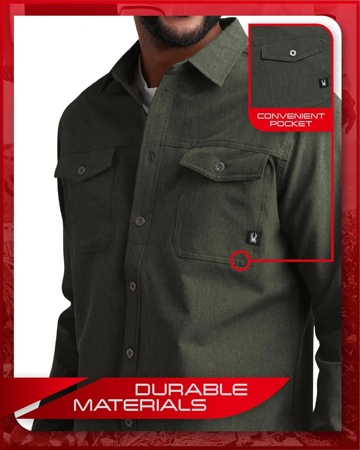 Spyder Mens Long Sleeve Button Down Shirts - Tech Performance Casual Collared Untucked Dress Shirts for Men (Sizes: S-XXL)