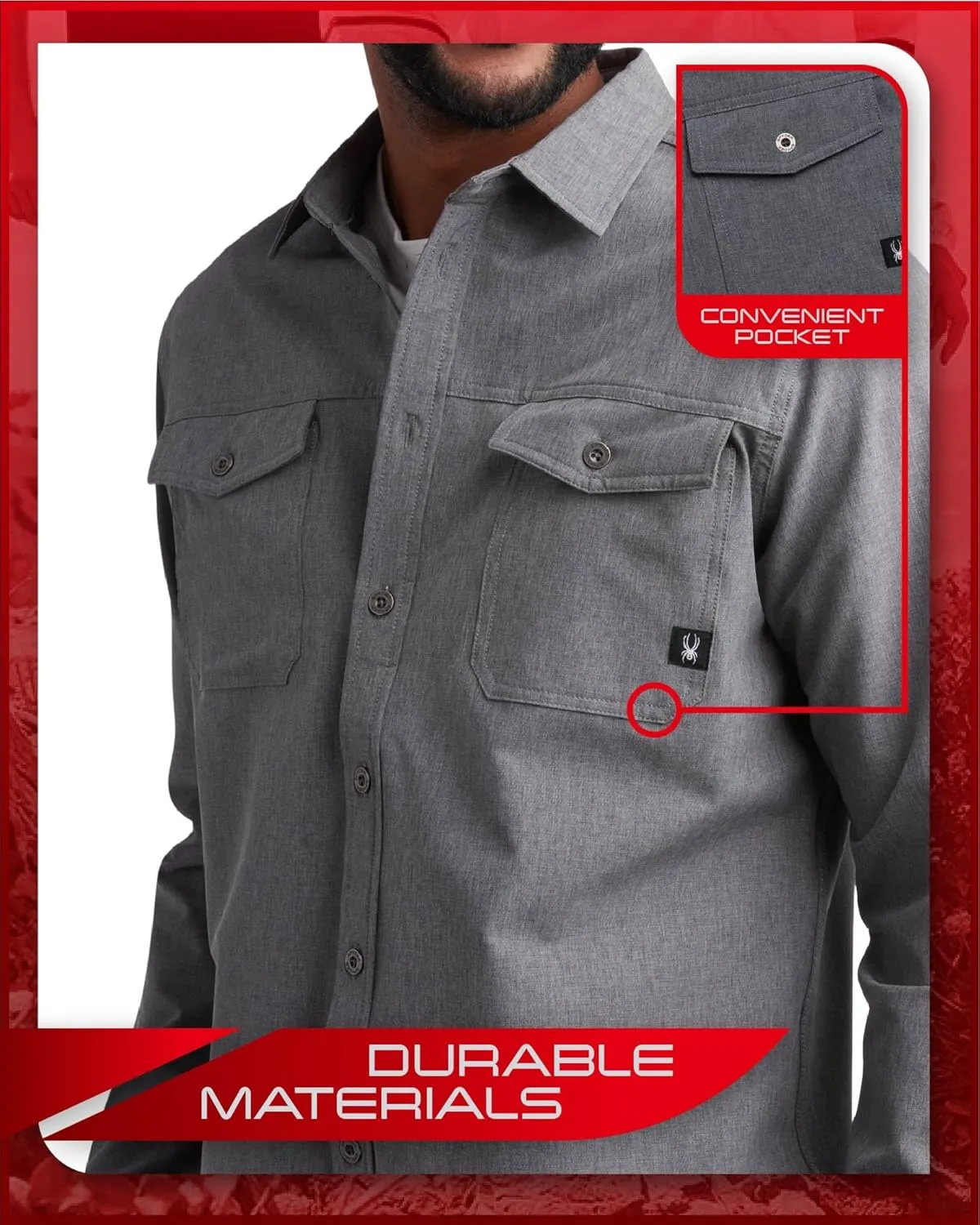 Spyder Mens Long Sleeve Button Down Shirts - Tech Performance Casual Collared Untucked Dress Shirts for Men (Sizes: S-XXL)