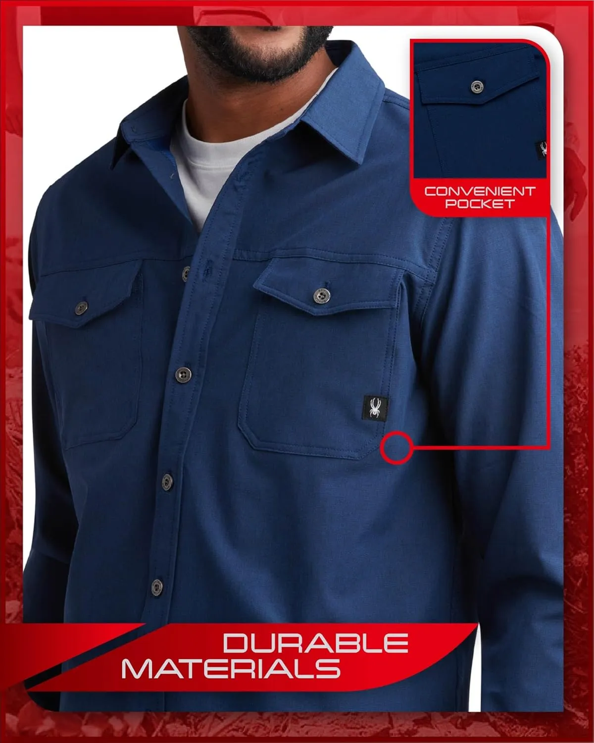 Spyder Mens Long Sleeve Button Down Shirts - Tech Performance Casual Collared Untucked Dress Shirts for Men (Sizes: S-XXL)