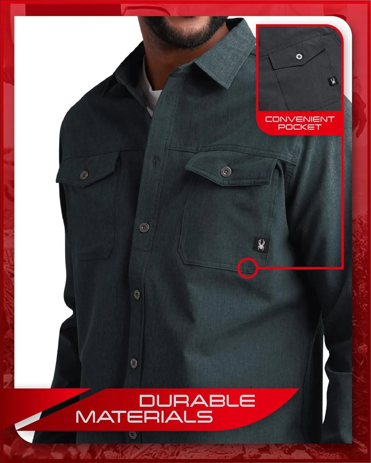 Spyder Mens Long Sleeve Button Down Shirts - Tech Performance Casual Collared Untucked Dress Shirts for Men (Sizes: S-XXL)
