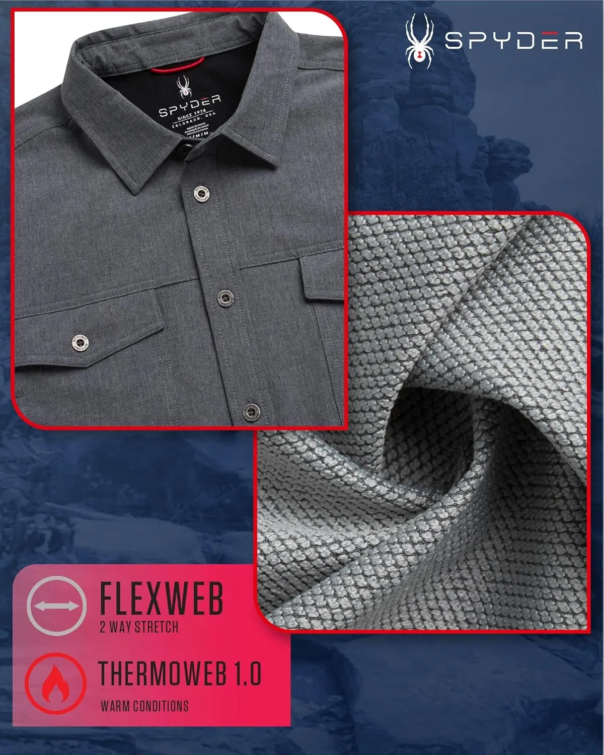 Spyder Mens Long Sleeve Button Down Shirts - Tech Performance Casual Collared Untucked Dress Shirts for Men (Sizes: S-XXL)