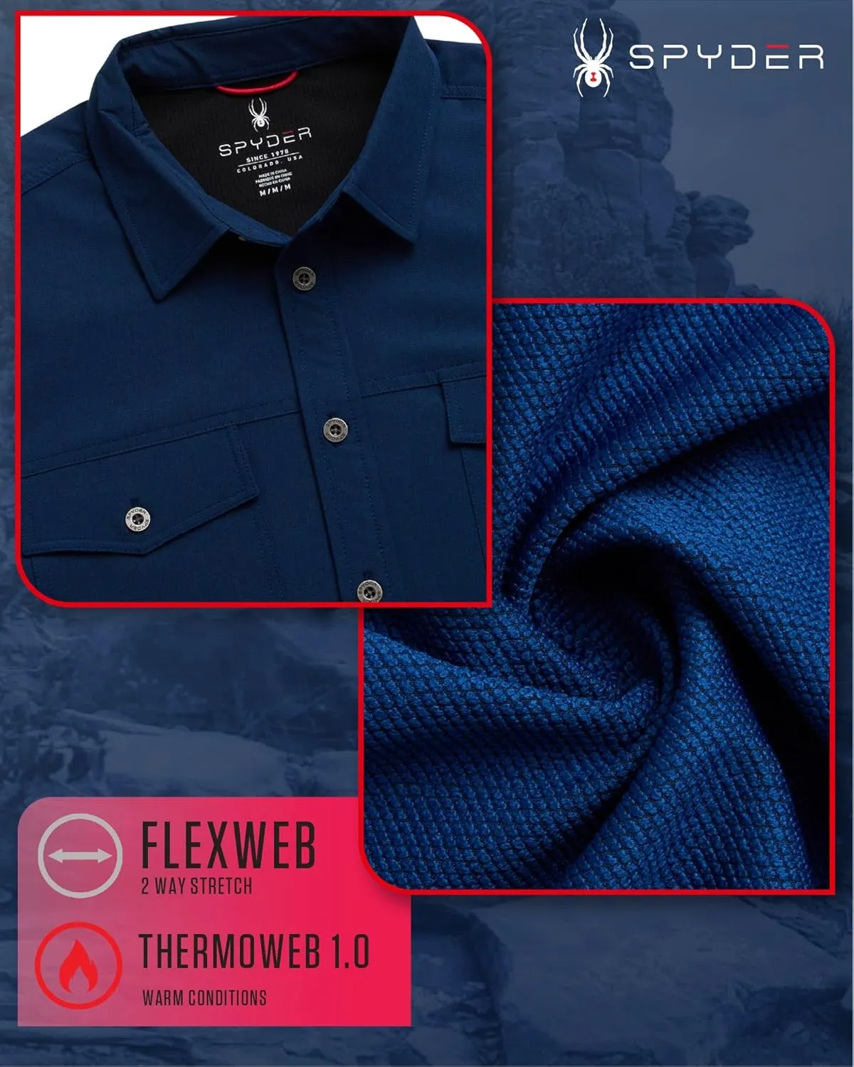 Spyder Mens Long Sleeve Button Down Shirts - Tech Performance Casual Collared Untucked Dress Shirts for Men (Sizes: S-XXL)