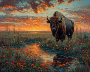 Stamped Cross Stitch Kits, Dusk Bison Horizon, Needlepoint Counted Cross Kits for Beginners, Embroidery Kits Arts Home Decor(11CT No Frame,16x20 inch)