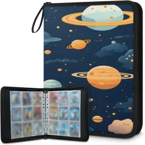 Starry Cosmosphere 3 Ring Trading Zipper Binder Strap, Trading Card Binder 4 Pocket, 400 Pockets Card Holder with 50 Removable Sleeves for Game Cards