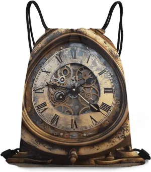 Steampunk Clock Drawstring Backpacks For Mans And Women Drawstring Waterproof Sport Pack String Cinch Bags For Travelling,Gym