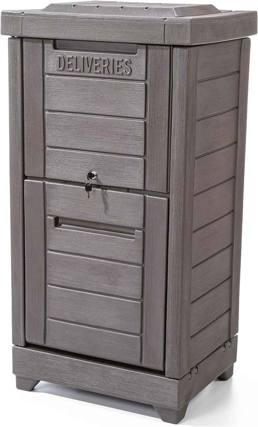 Step2 Lakewood Package Delivery Box, Weather Resistant, Large Outdoor Parcel Storage, Made of Durable Plastic, Easy Install, Lock & Key Access, Dark Cedar