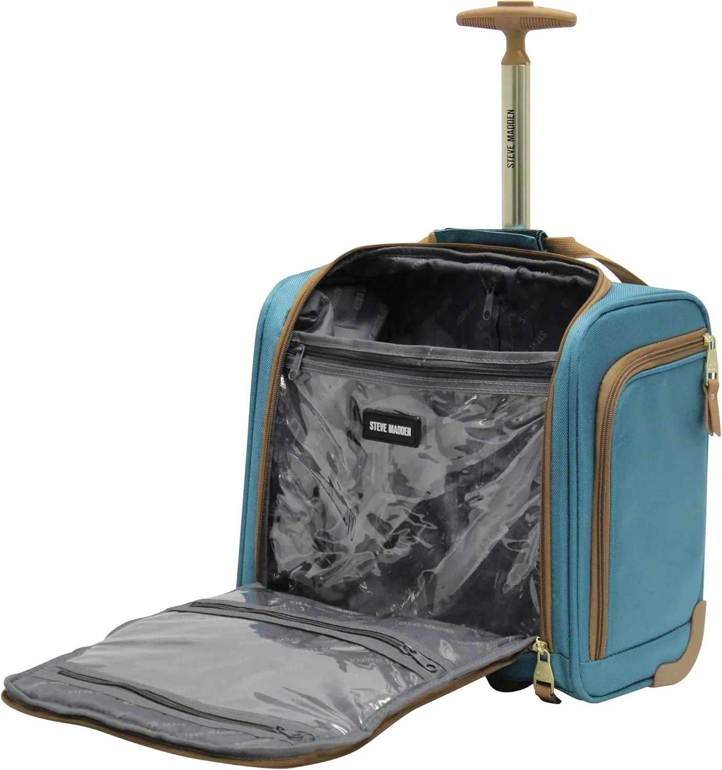 Steve Madden Designer 15 Inch Carry on Suitcase- Small Weekender Overnight Business Travel Luggage- Lightweight 2- Rolling Spinner Wheels Under Seat Bag for Women (Harlo Teal Blue)