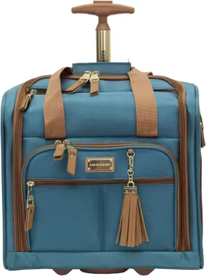 Steve Madden Designer 15 Inch Carry on Suitcase- Small Weekender Overnight Business Travel Luggage- Lightweight 2- Rolling Spinner Wheels Under Seat Bag for Women (Harlo Teal Blue)