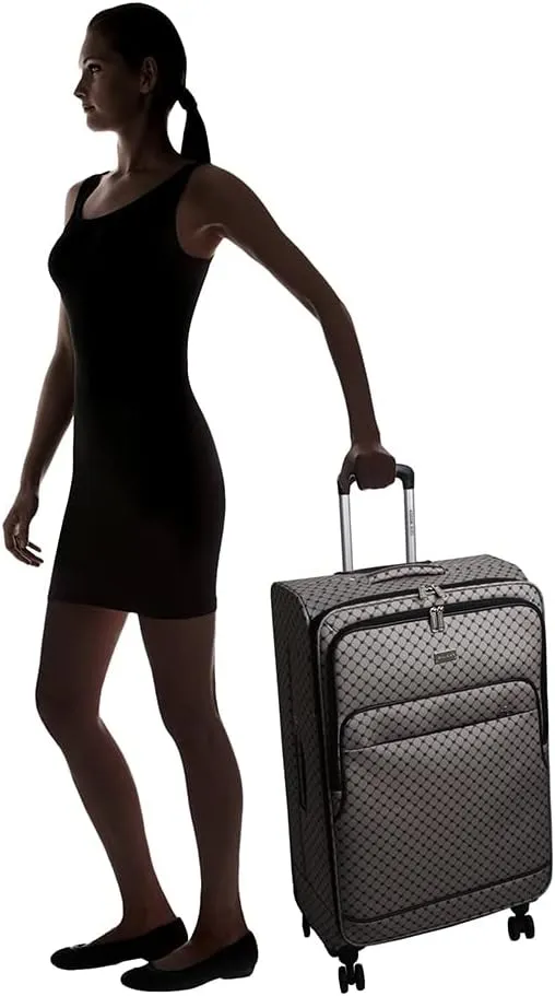 Steve Madden Designer Luggage Collection - 3 Piece Softside Expandable Lightweight Spinner Suitcase Set - Travel Set includes 20 Inch Carry on, 24 Inch & 28-Inch Checked Suitcases (Noble Black/Grey)