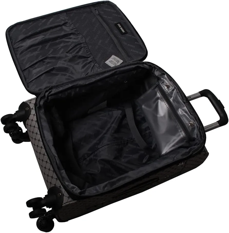 Steve Madden Designer Luggage Collection - 3 Piece Softside Expandable Lightweight Spinner Suitcase Set - Travel Set includes 20 Inch Carry on, 24 Inch & 28-Inch Checked Suitcases (Noble Black/Grey)