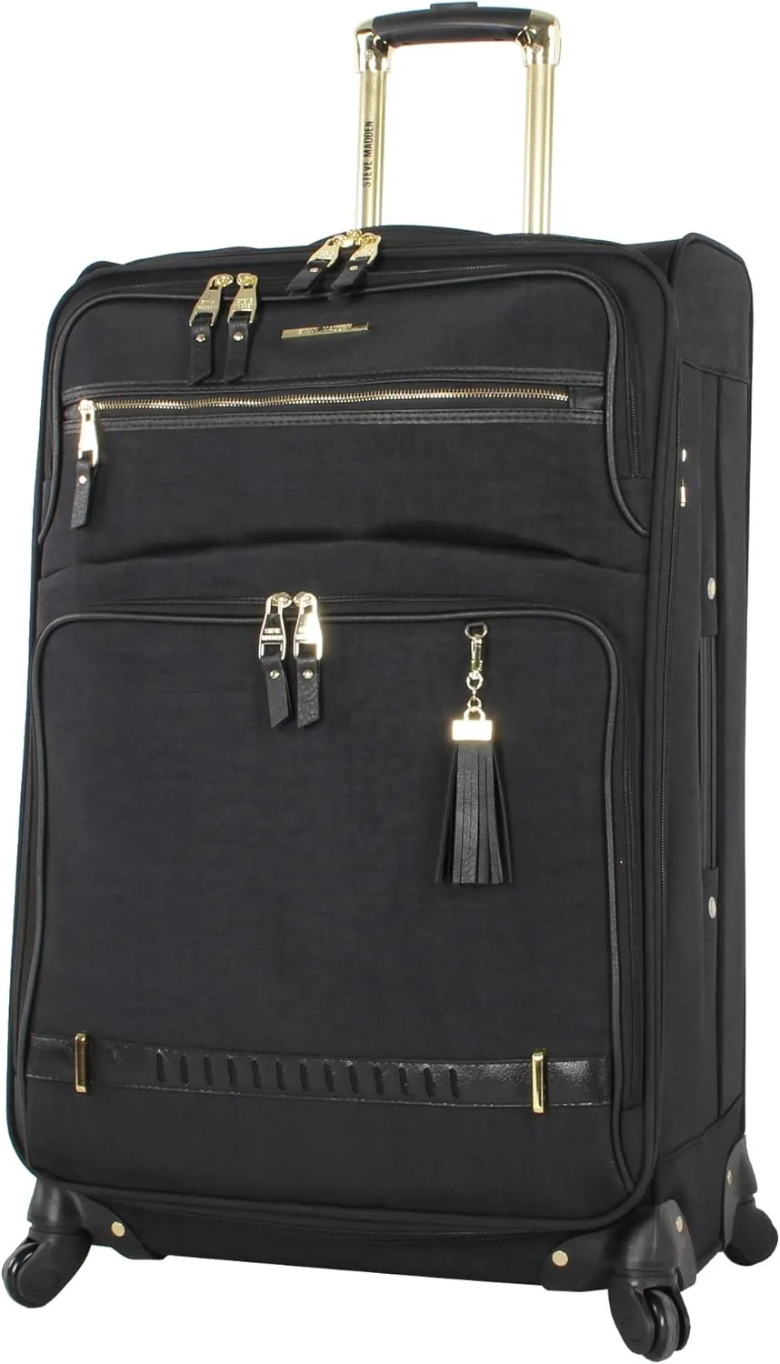 Steve Madden Designer Luggage Collection - 3 Piece Softside Expandable Lightweight Spinner Suitcase Set - Travel Set Includes an Under Seat Bag, 20-Inch Carry on and 28-Inch Checked Suitcase,