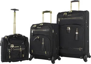 Steve Madden Designer Luggage Collection - 3 Piece Softside Expandable Lightweight Spinner Suitcase Set - Travel Set Includes an Under Seat Bag, 20-Inch Carry on and 28-Inch Checked Suitcase,