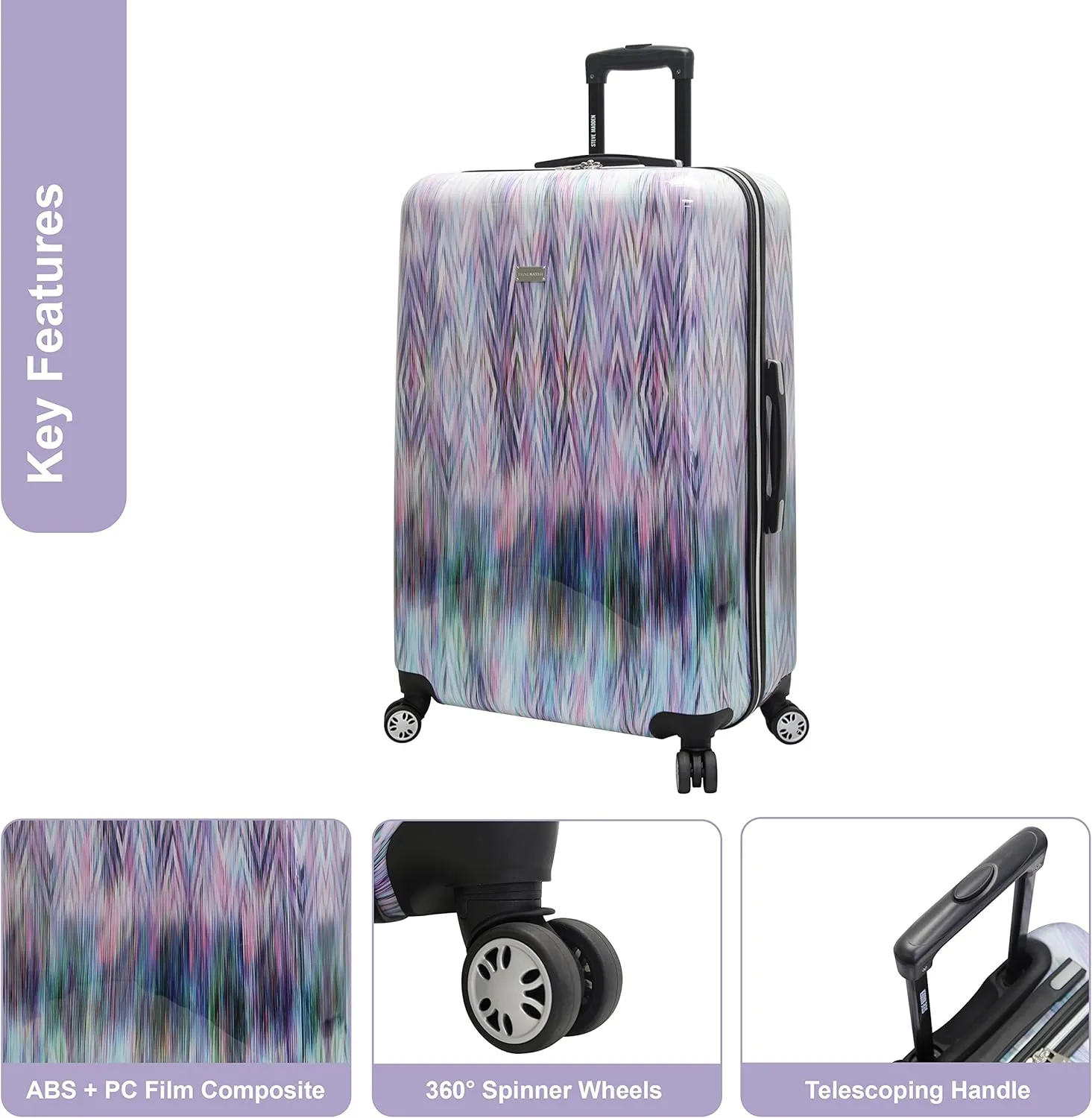 Steve Madden Luggage Collection - 3 Piece Hardside Lightweight Spinner Suitcase Set - Travel Set includes 20 Inch Carry On, 24 inch and 28 Inch Checked Suitcases (Diamond)