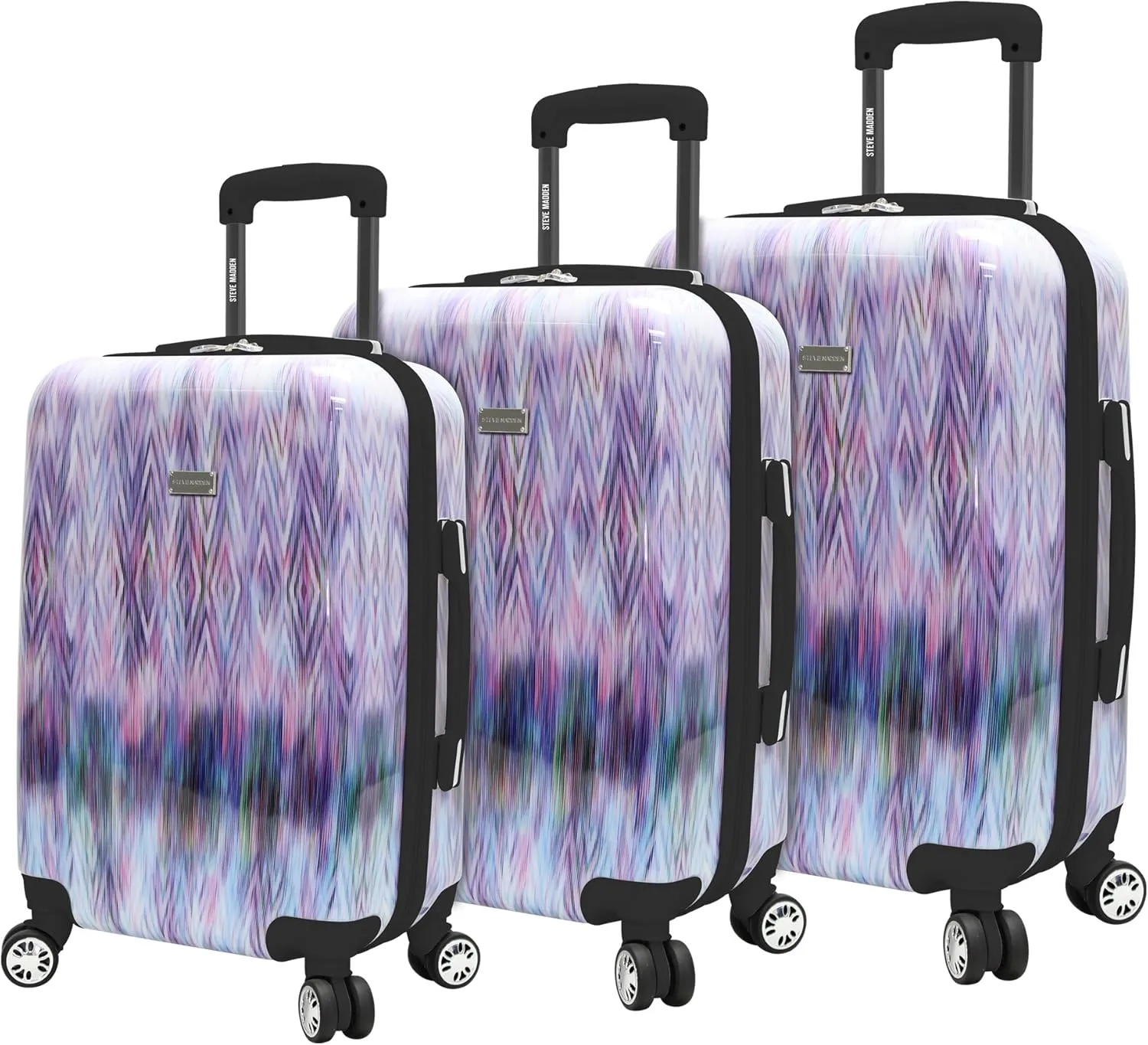 Steve Madden Luggage Collection - 3 Piece Hardside Lightweight Spinner Suitcase Set - Travel Set includes 20 Inch Carry On, 24 inch and 28 Inch Checked Suitcases (Diamond)