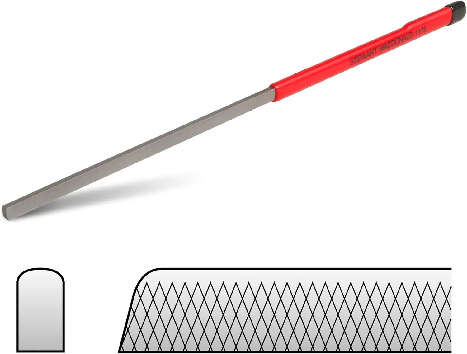 StewMac Fret End Dressing File - Professional Luthier Guitar Repair Tool - Fix Sharp Frets & Fret Sprout - For Rounding, Shaping, and Deburring - Works on All Frets! (1175)