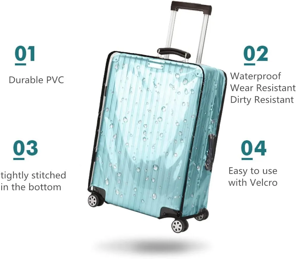 Suitcase Covers for Luggage – Clear PVC Suitcase Cover Protectors, Full-Thicken Transparent Waterproof Sleeve with Large Velcro for 23"-25" Wheeled Suitcases
