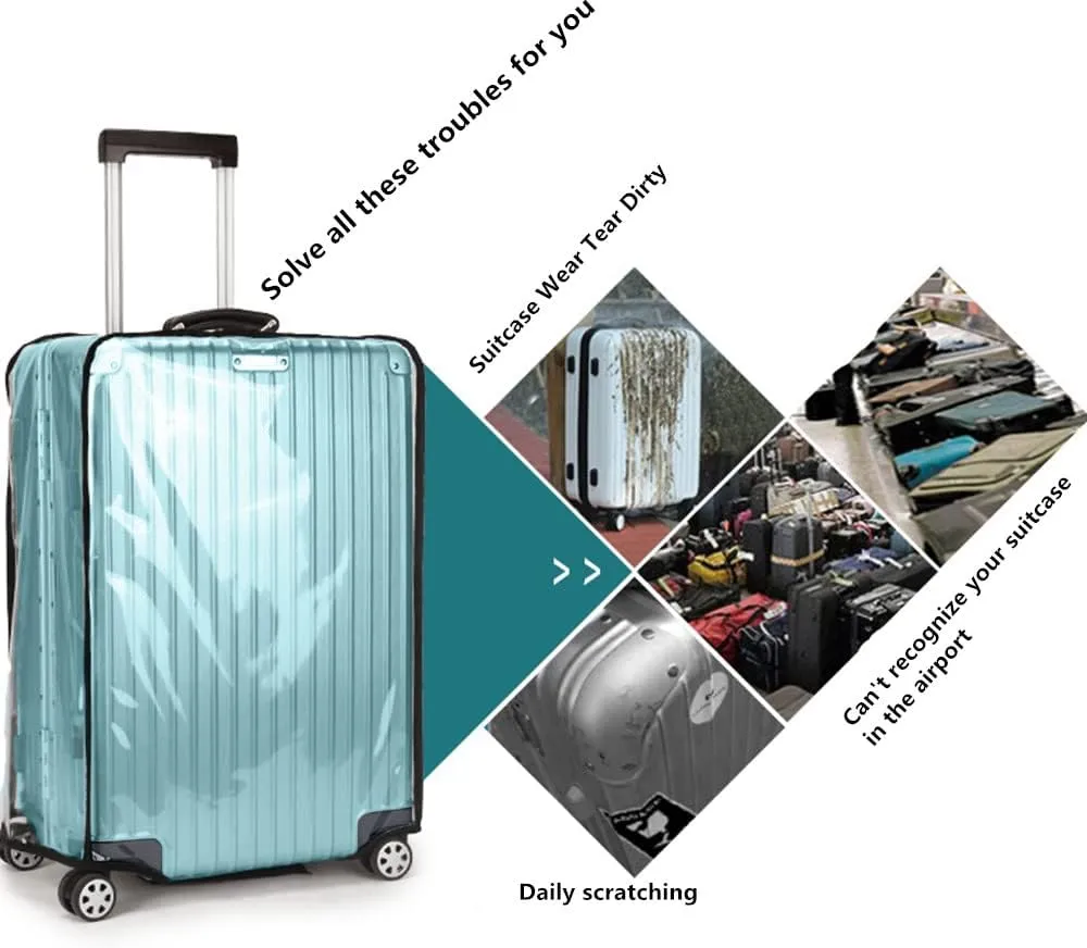 Suitcase Covers for Luggage – Clear PVC Suitcase Cover Protectors, Full-Thicken Transparent Waterproof Sleeve with Large Velcro for 23"-25" Wheeled Suitcases