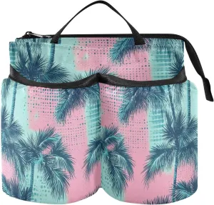 Suitcase Cup Holder Foldable Retro Oastel Palm Trees Caddy Drink Holder Hold Two Coffee Mugs for Travelling Women Men