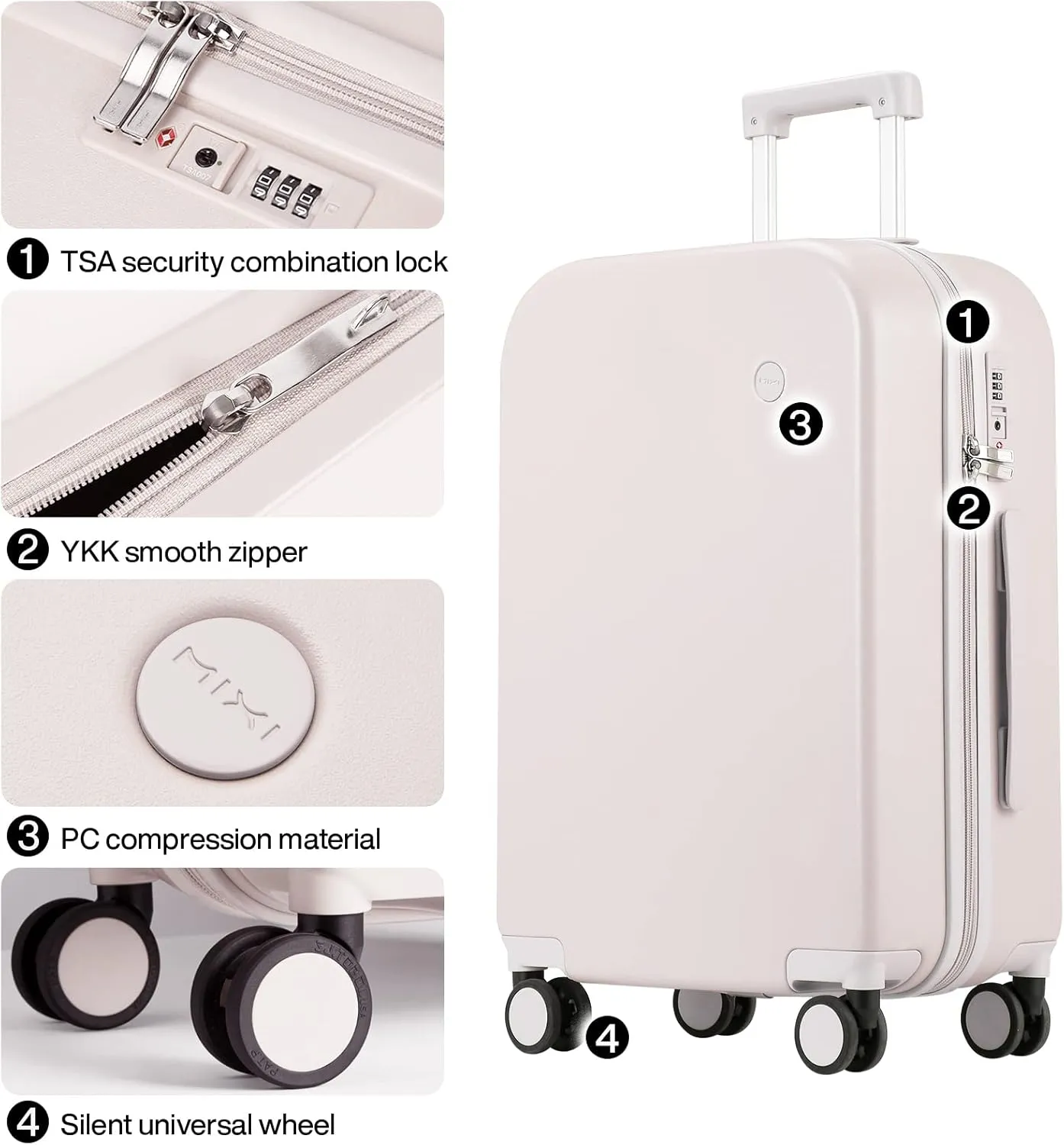Suitcase Luggage with Spinner Wheels, Mixi Hardside Rolling Suitcase PC with Cover & TSA Lock Lightweight Travel Case