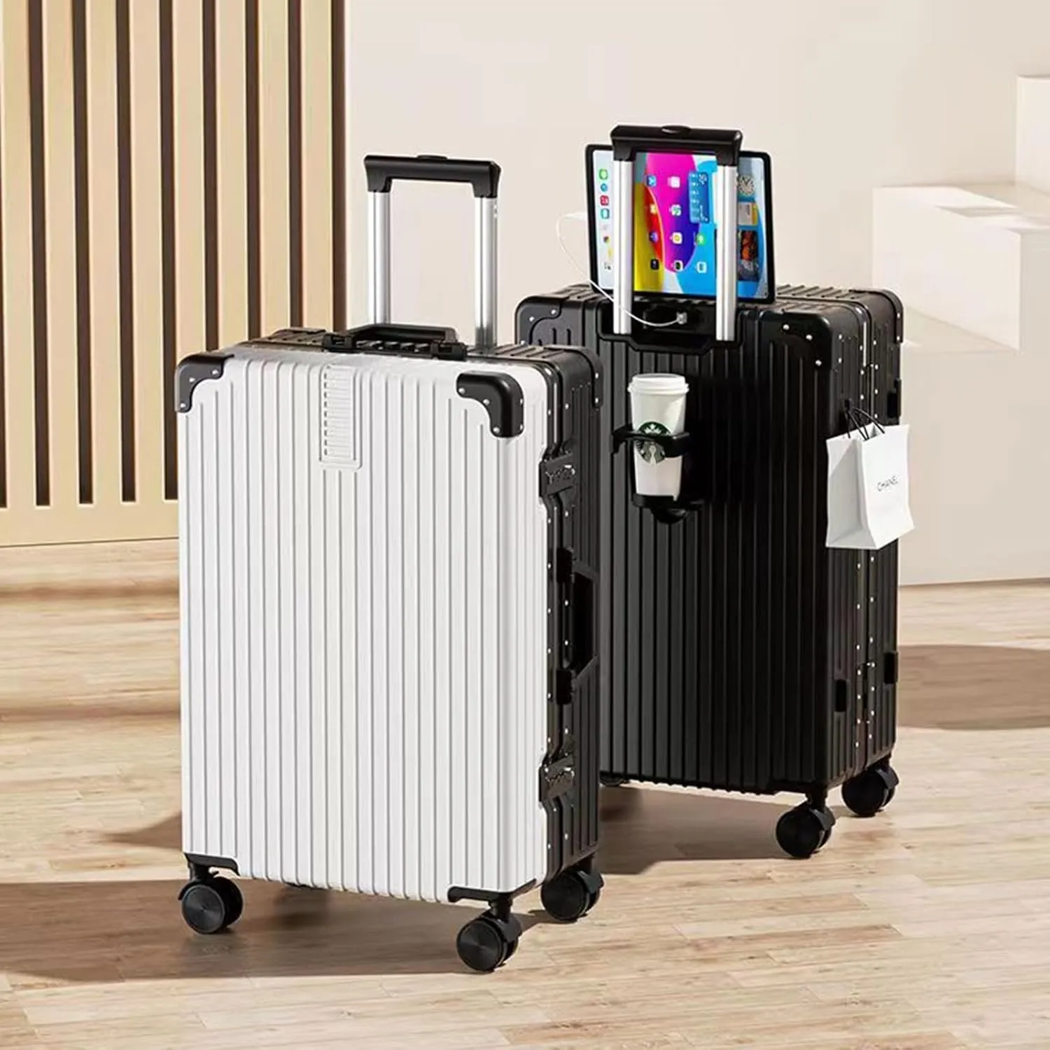 Suitcase With Laptop Compartment, Lightweight Trolley Case, Dustproof Waterproof, Equipped With An Anti-theft And Anti-picking Combination Lock (Color : 22 Bag, Size : Silver)