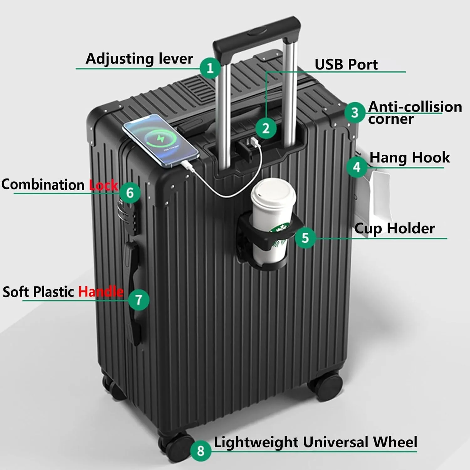 Suitcase With Laptop Compartment, Lightweight Trolley Case, Dustproof Waterproof, Equipped With An Anti-theft And Anti-picking Combination Lock (Color : 22 Bag, Size : Silver)
