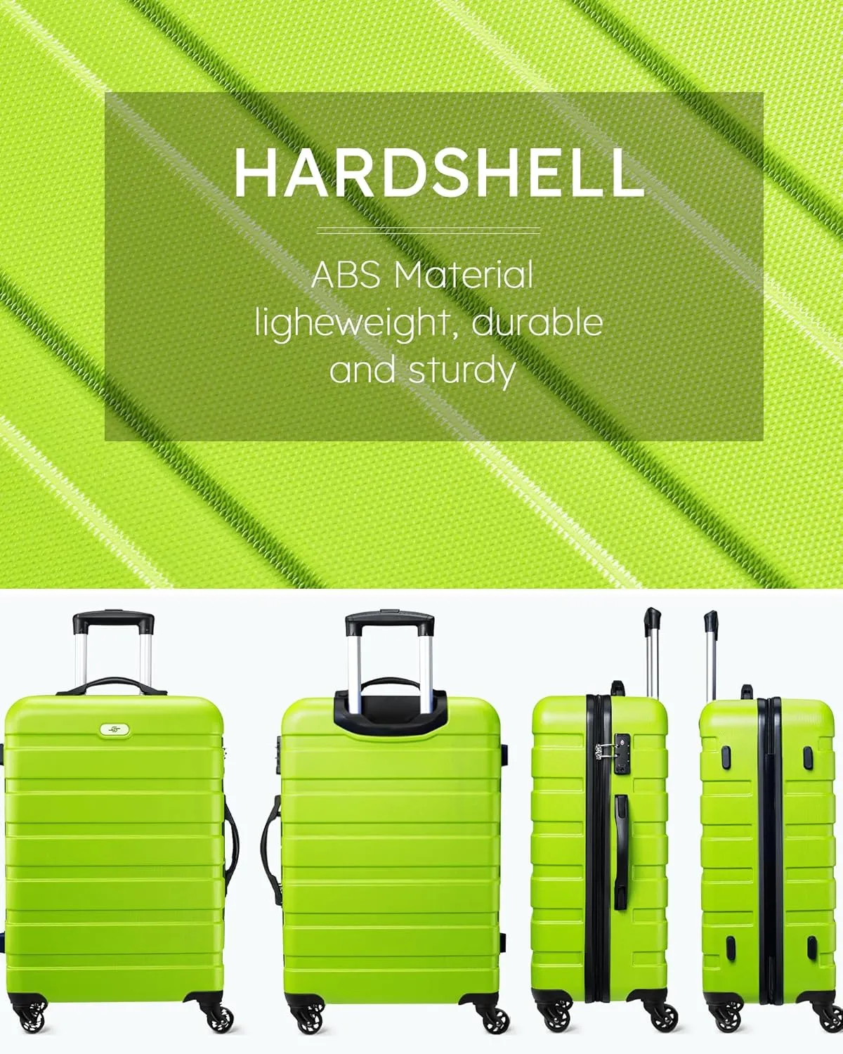 Suitour Luggage 3 Piece Sets Hard Shell Luggage Set with Spinner Wheels, TSA Lock, 20 24 28 inch Travel Suitcase Sets (Light Green, 3 Piece Set)