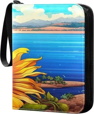 Sunflower Butterfly Card Binder 4 Pocket Collectible Trading Card Albums with 50 Sleeves Double Side PU Waterproof 3 Ring for Sports & Game Cards