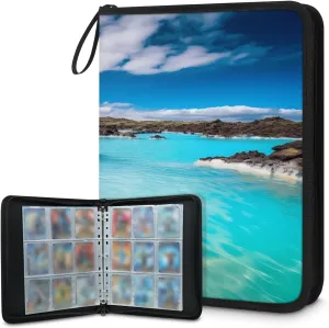 Sunny Sea View 3 Ring Trading Zipper Binder Strap, Trading Card Binder 4 Pocket, 400 Pockets Card Holder with 50 Removable Sleeves for Game Cards