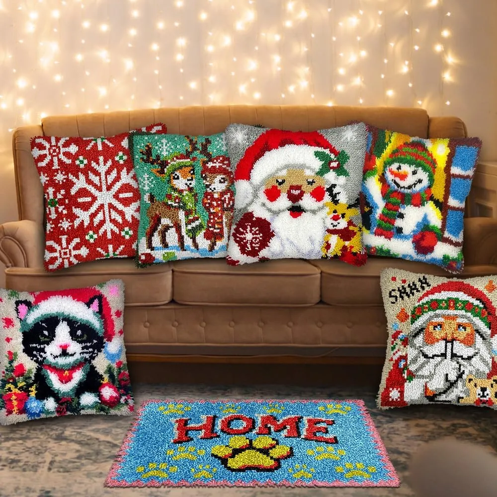 Sunset Cactus Latch Hook Kits for Adults Kids Beginners Desert Scenery Latch Hook Pillow Kit Pre-Printed Latch Hook Rug Kits Cross-stitch Cushion for Home Sofa Decoration 17x17 in. Craft Gift