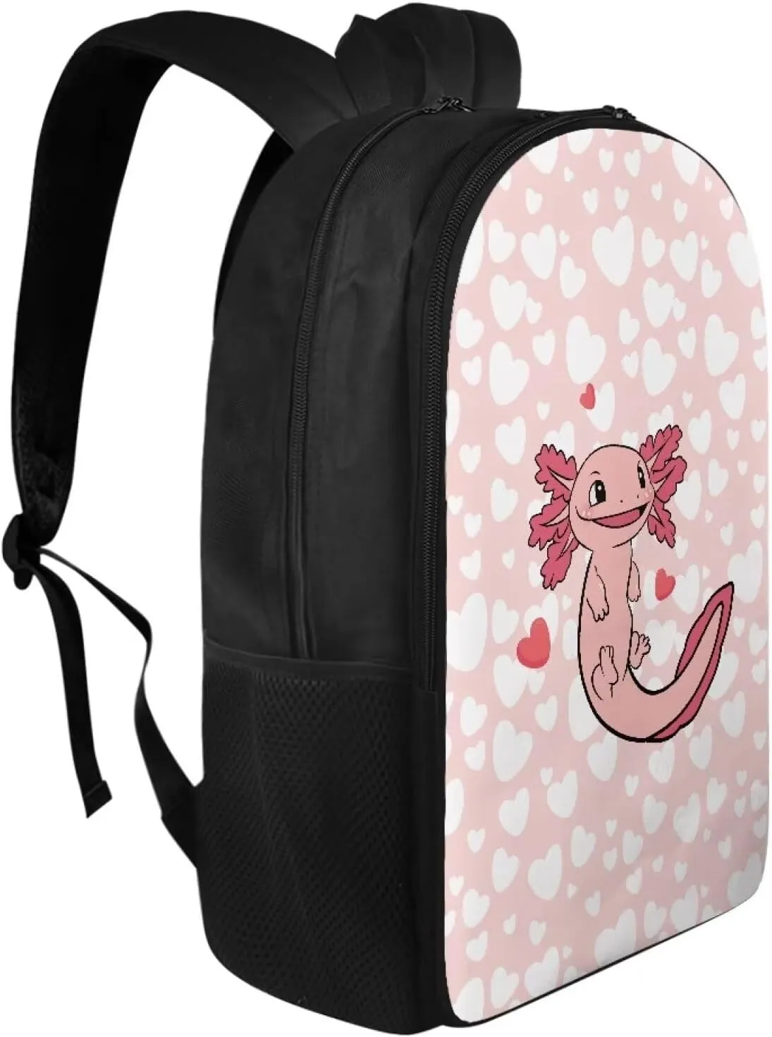 Suobstales Axolotl Heart Pattern Laptop Backpack Middle School Backpacks for Boys Girls Travel Casual Daypack Rucksack Lightweight Knapsack with Padded Straps and Side Pockets