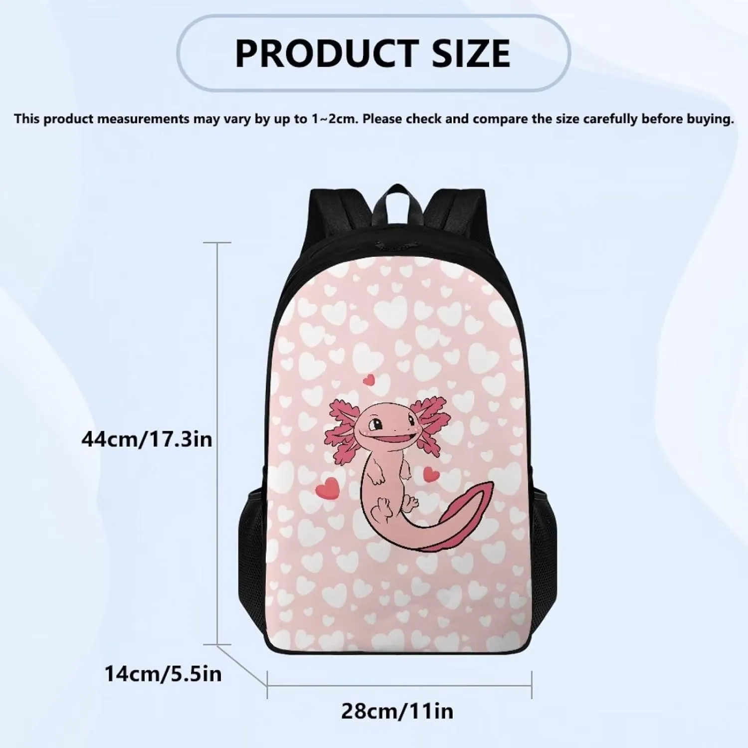 Suobstales Axolotl Heart Pattern Laptop Backpack Middle School Backpacks for Boys Girls Travel Casual Daypack Rucksack Lightweight Knapsack with Padded Straps and Side Pockets