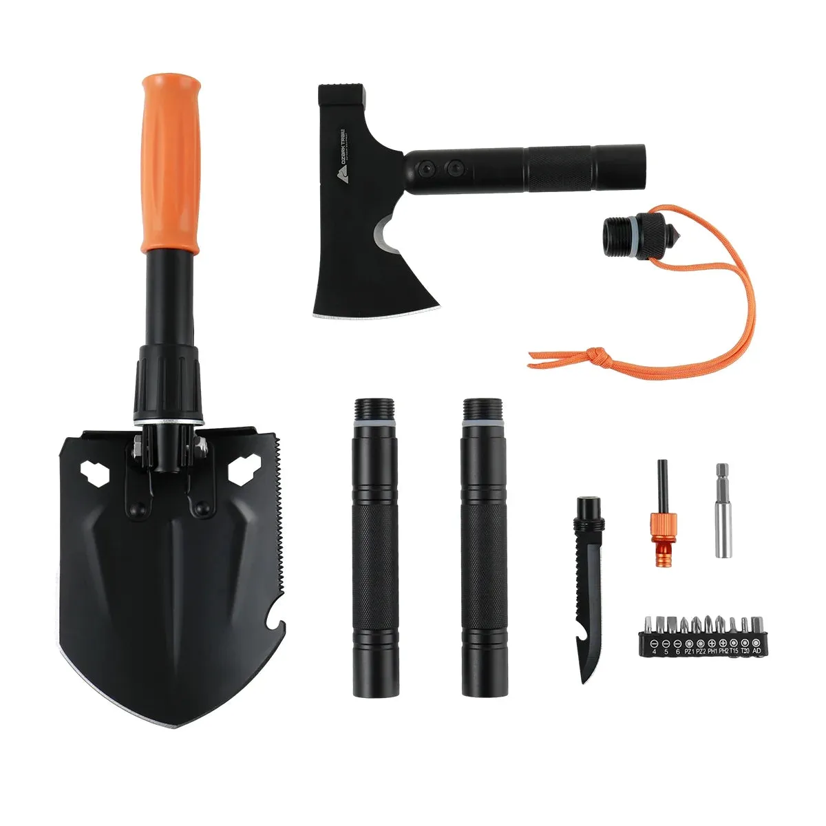 Survival Kit with Folding Shovel | 15.35" High-Carbon Steel Multi-Tool | Professional Emergency Gear with Hard Case
