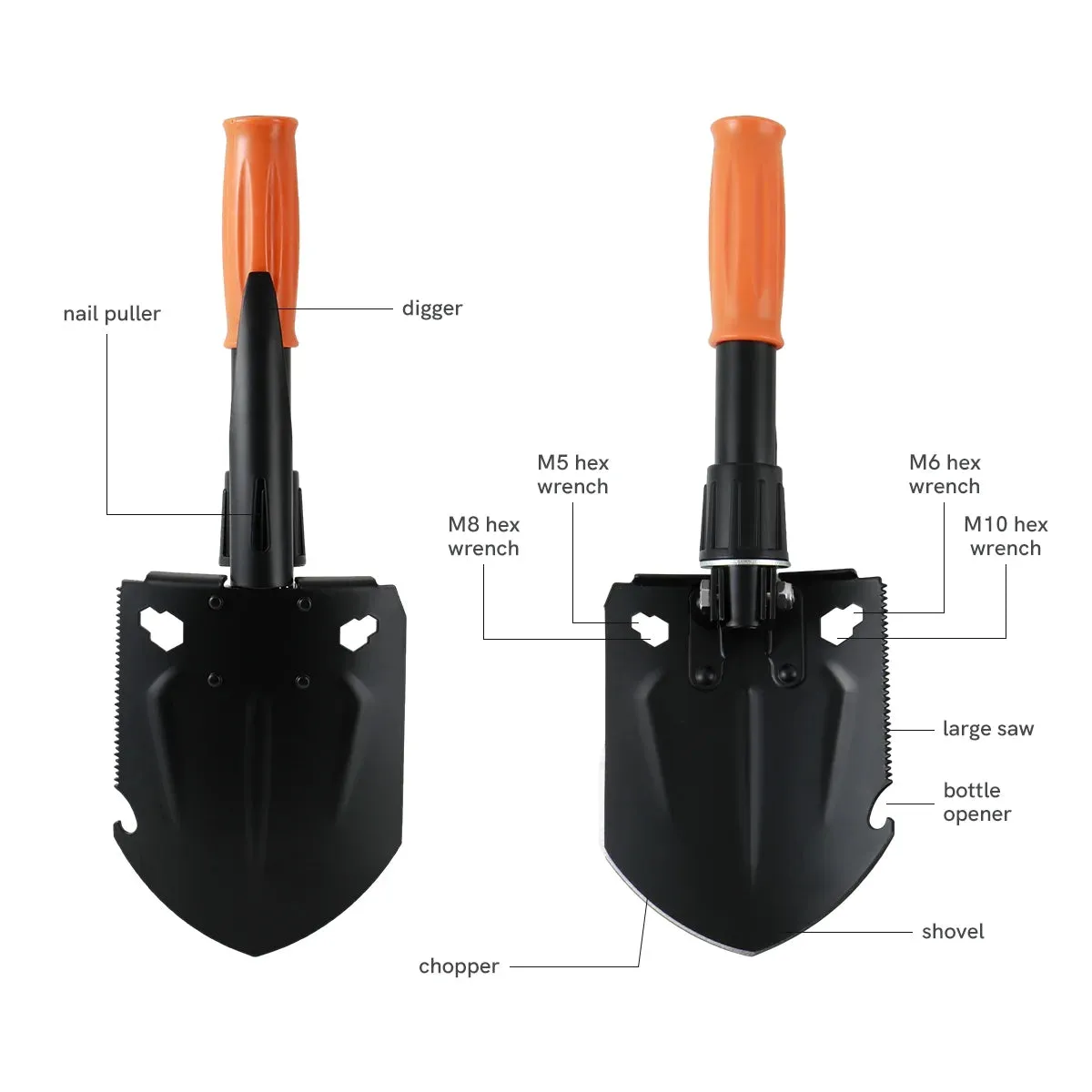 Survival Kit with Folding Shovel | 15.35" High-Carbon Steel Multi-Tool | Professional Emergency Gear with Hard Case