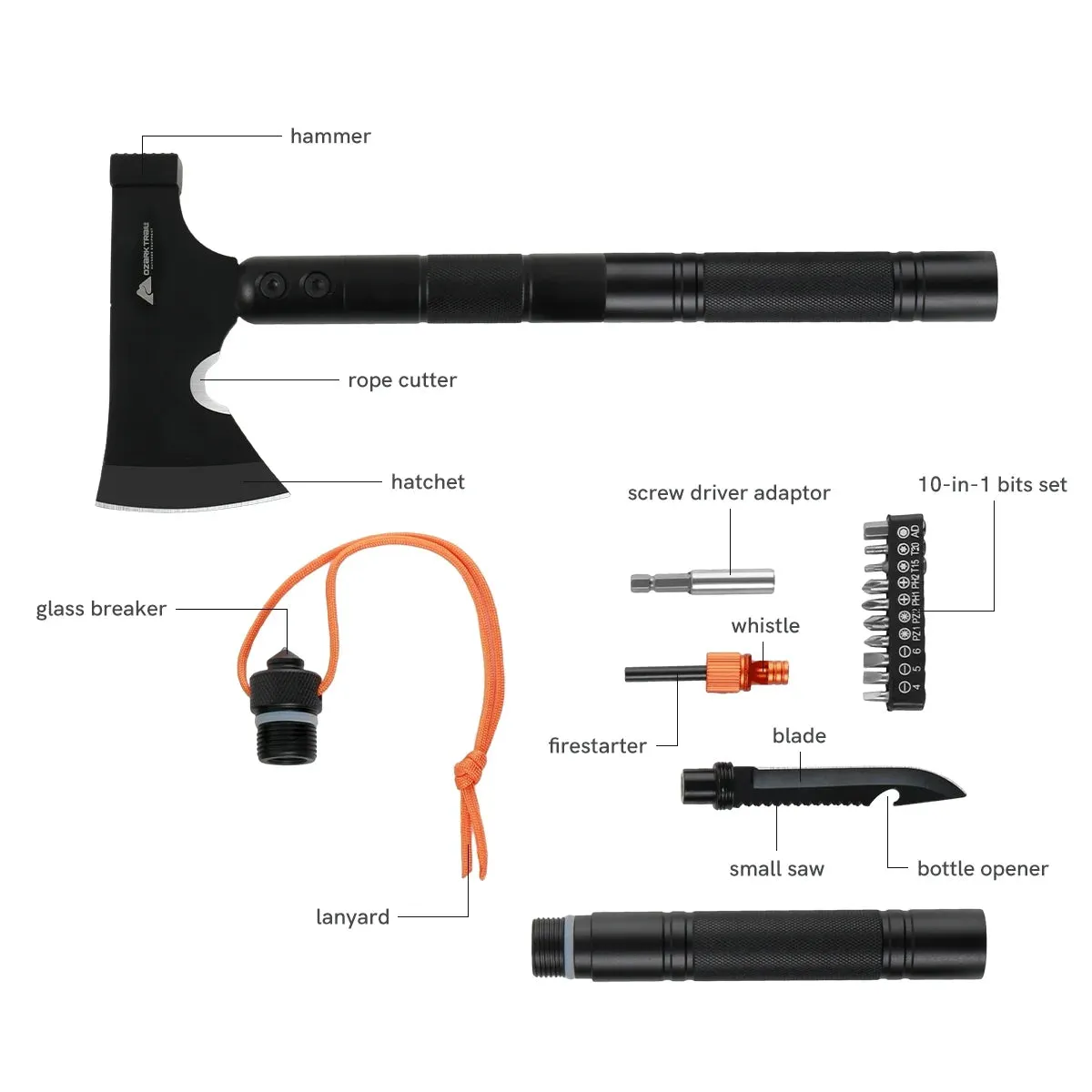Survival Kit with Folding Shovel | 15.35" High-Carbon Steel Multi-Tool | Professional Emergency Gear with Hard Case