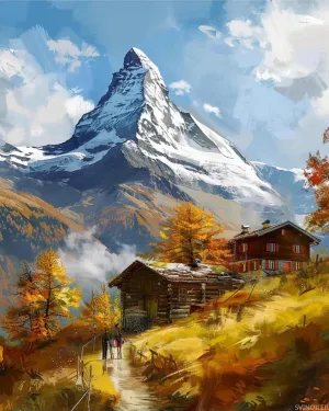 SVINOILER Switzerland Matterhorn Paint by Numbers Kit for Adults, Paint by Number on Canvas, Abstract Art Digital Oil Painting Kits Suitable for Home Wall Decoration Gift 20"x16"